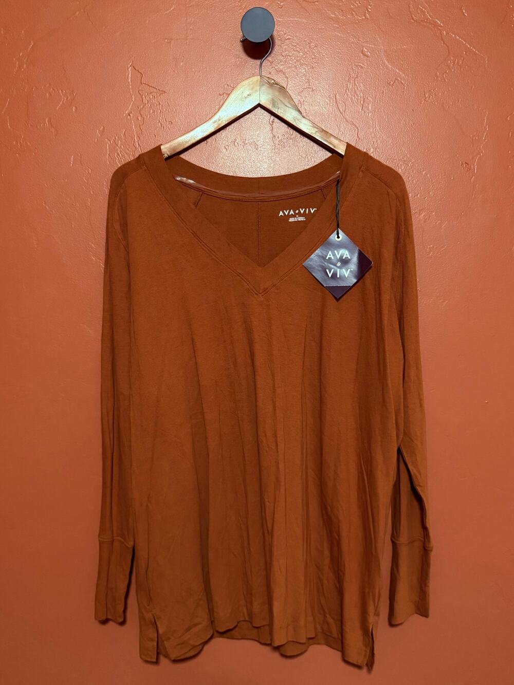 Ava & Viv Burnt Orange Long Sleeve T-Shirt NEW